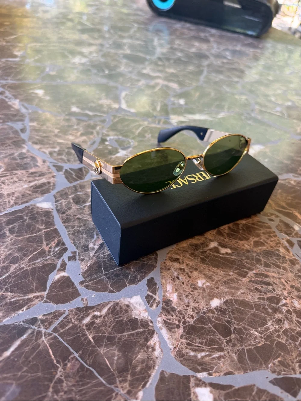 Versace Gold Frame Sunglasses with Green Lenses